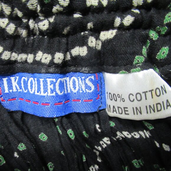 Black White Green Boho Crinkle Peasant Shirt - Picture 6 of 7